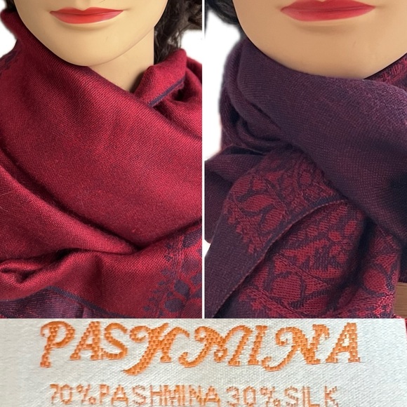 pashmina Accessories - Reversible 70% Pashmina & 30% Silk Scarf / Shawl / Wrap | 27" x 70”